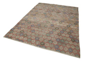 Checkered Kilim Bej Damalı Pamuk Yün El Dokuma Halısı 188x261 Agacan