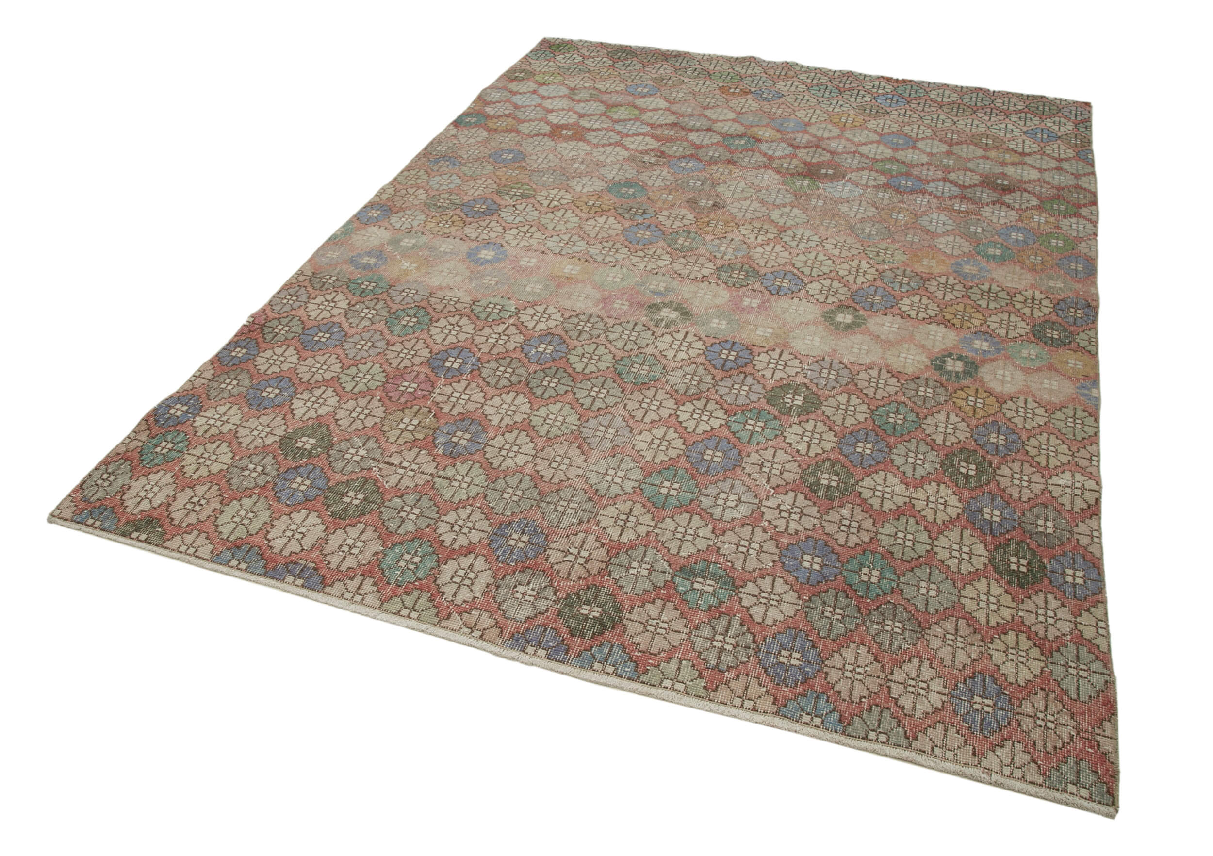 Checkered Kilim Bej Damalı Pamuk Yün El Dokuma Halısı 188x261 Agacan