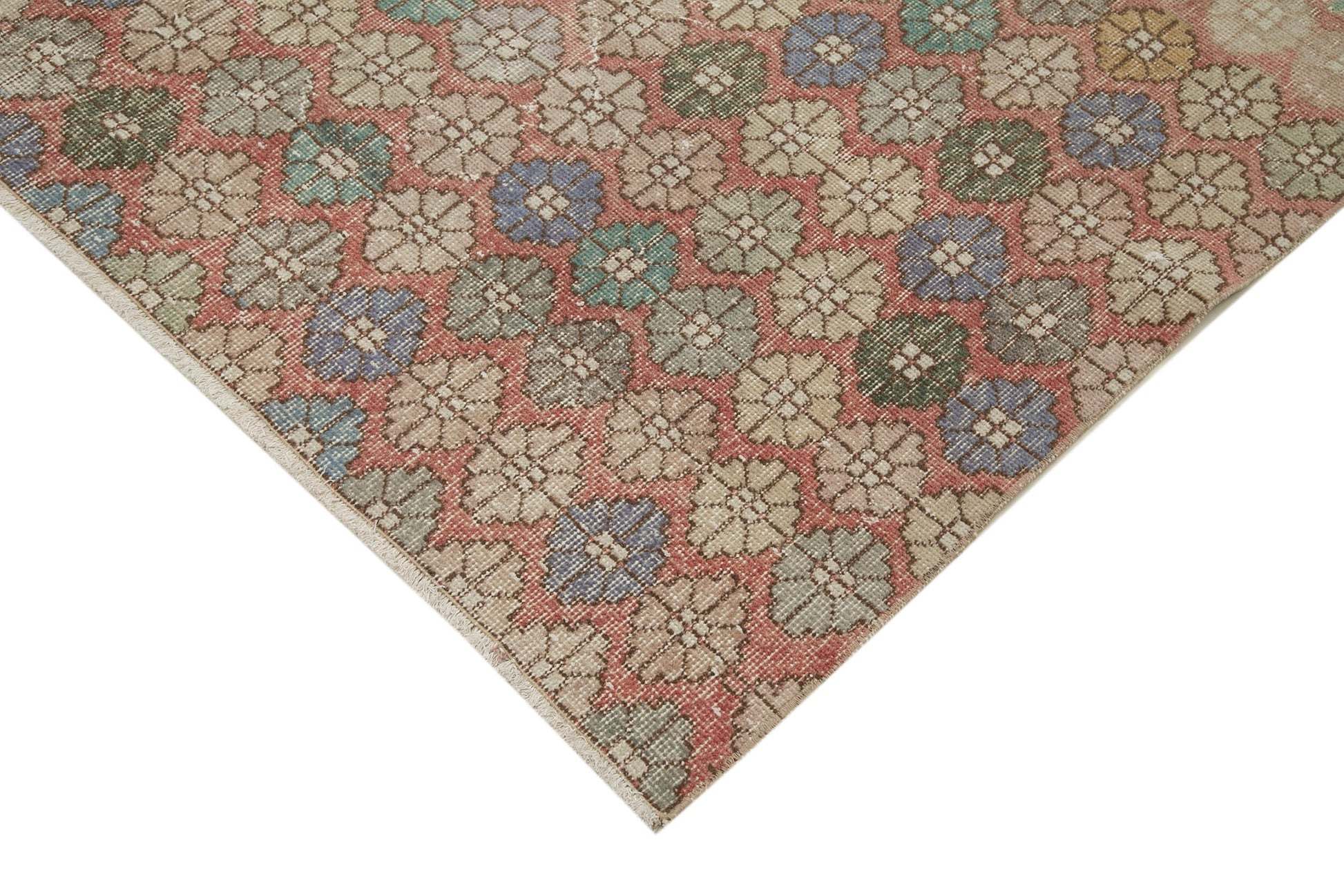 Checkered Kilim Bej Damalı Pamuk Yün El Dokuma Halısı 188x261 Agacan