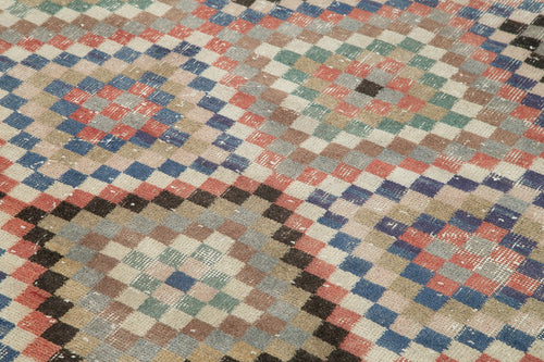 Checkered Kilim Kırmızı Damalı Pamuk Yün El Dokuma Halısı 176x285 Agacan