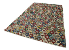 Checkered Kilim Beyaz Damalı Pamuk Yün El Dokuma Halısı 184x291 Agacan