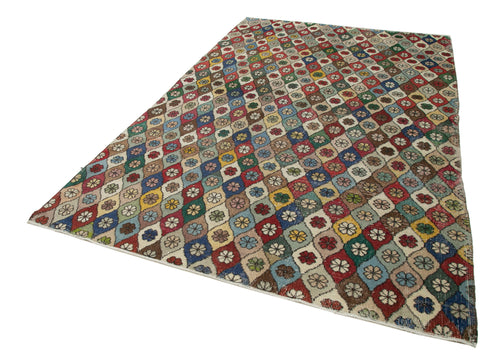 Checkered Kilim Beyaz Damalı Pamuk Yün El Dokuma Halısı 184x291 Agacan