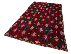 Checkered Kilim Kırmızı Damalı Pamuk Yün El Dokuma Halısı 172x306 Agacan