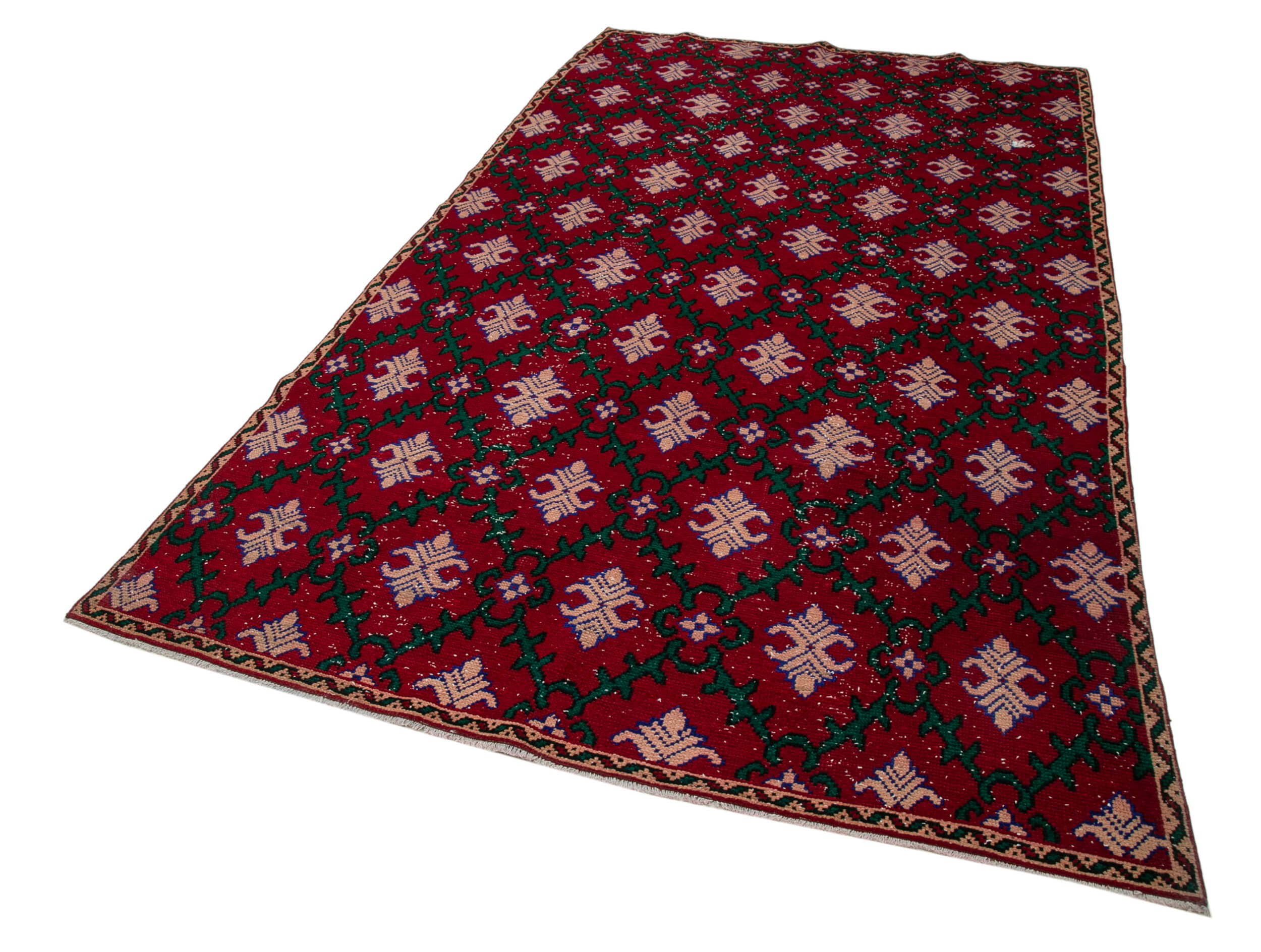 Checkered Kilim Kırmızı Damalı Pamuk Yün El Dokuma Halısı 172x306 Agacan