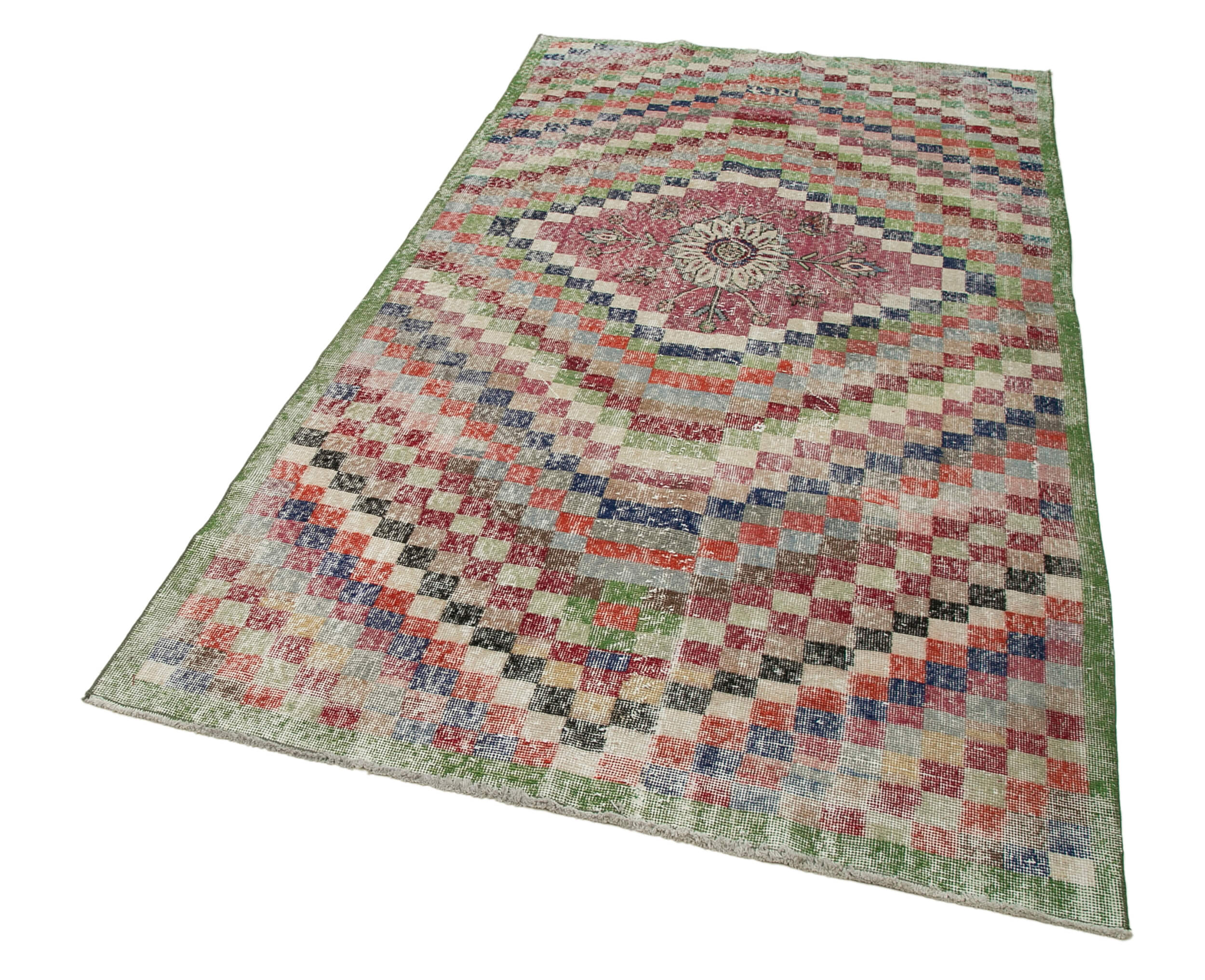 Checkered Kilim Beyaz Damalı Pamuk Yün El Dokuma Halısı 143x278 Agacan