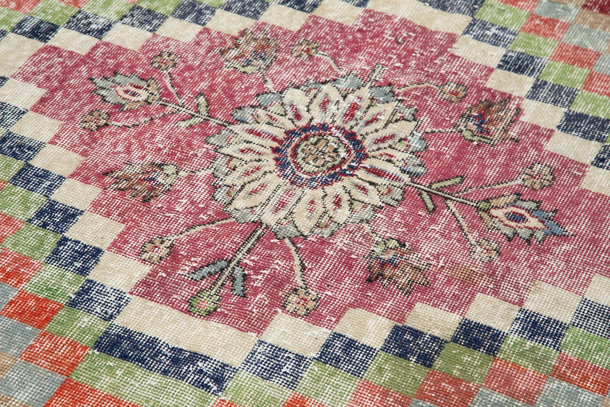 Checkered Kilim Beyaz Damalı Pamuk Yün El Dokuma Halısı 143x278 Agacan