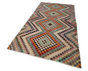 Checkered Kilim Beyaz Damalı Pamuk Yün El Dokuma Halısı 148x302 Agacan
