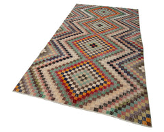 Checkered Kilim Beyaz Damalı Pamuk Yün El Dokuma Halısı 148x302 Agacan
