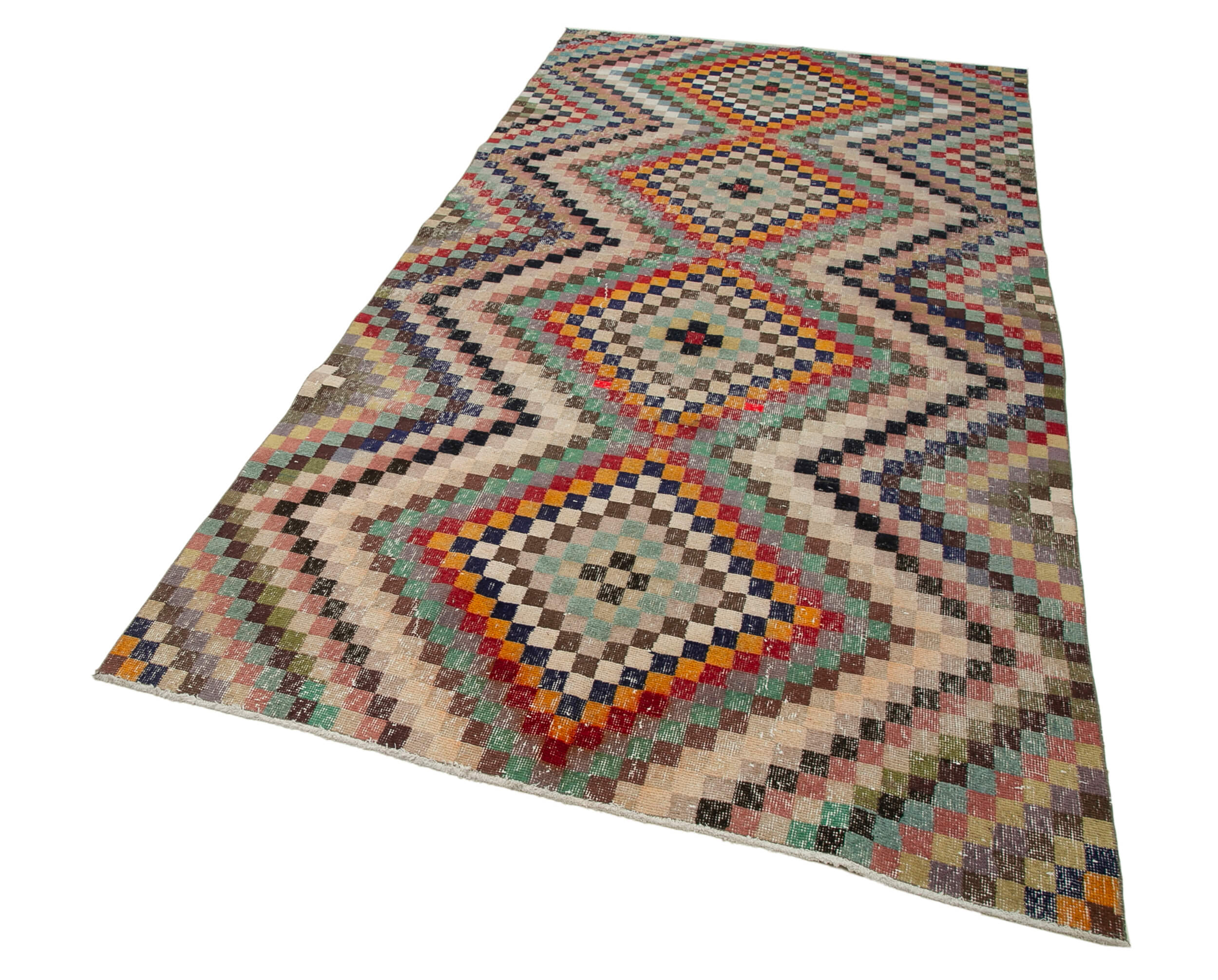 Checkered Kilim Beyaz Damalı Pamuk Yün El Dokuma Halısı 148x302 Agacan