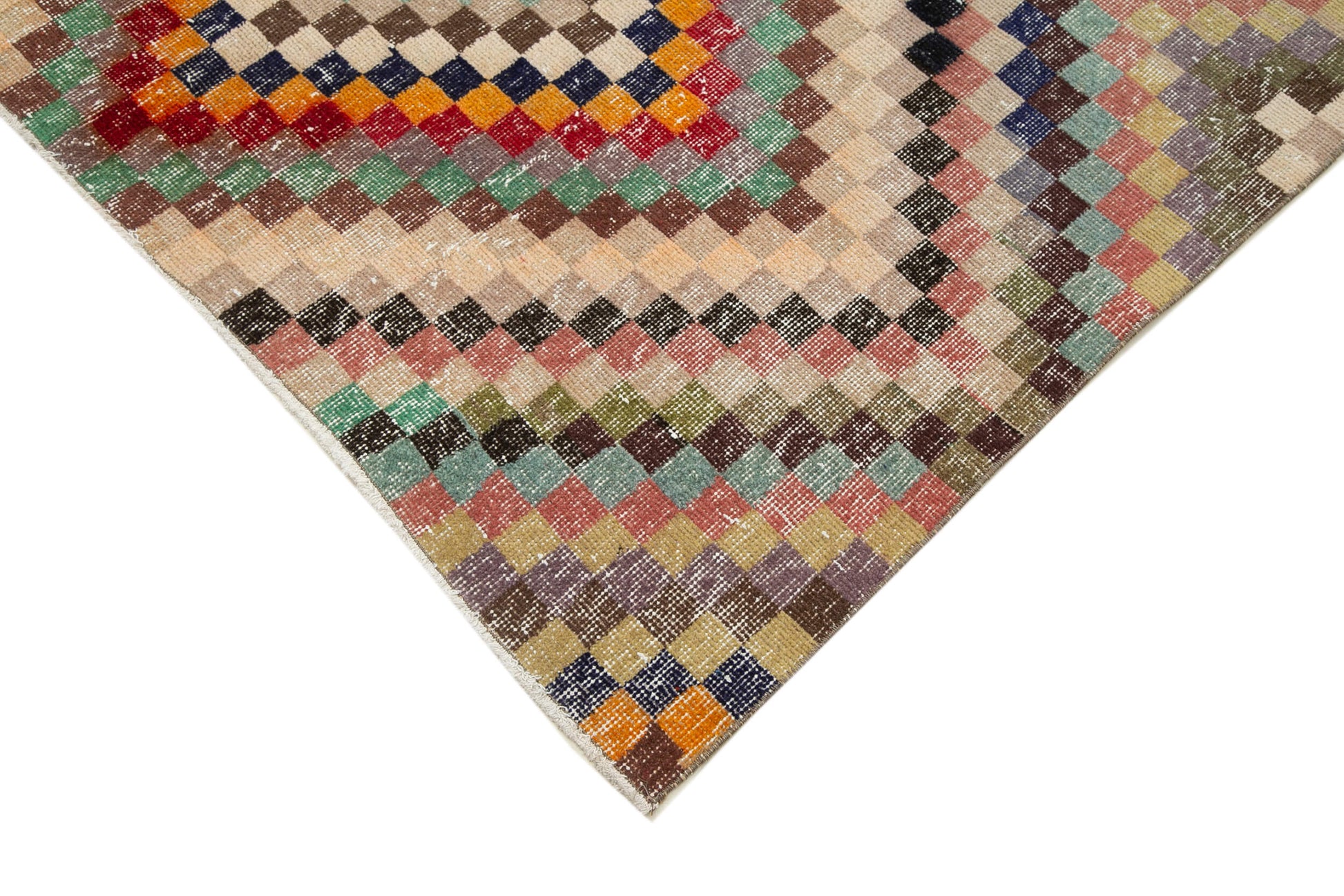 Checkered Kilim Beyaz Damalı Pamuk Yün El Dokuma Halısı 148x302 Agacan