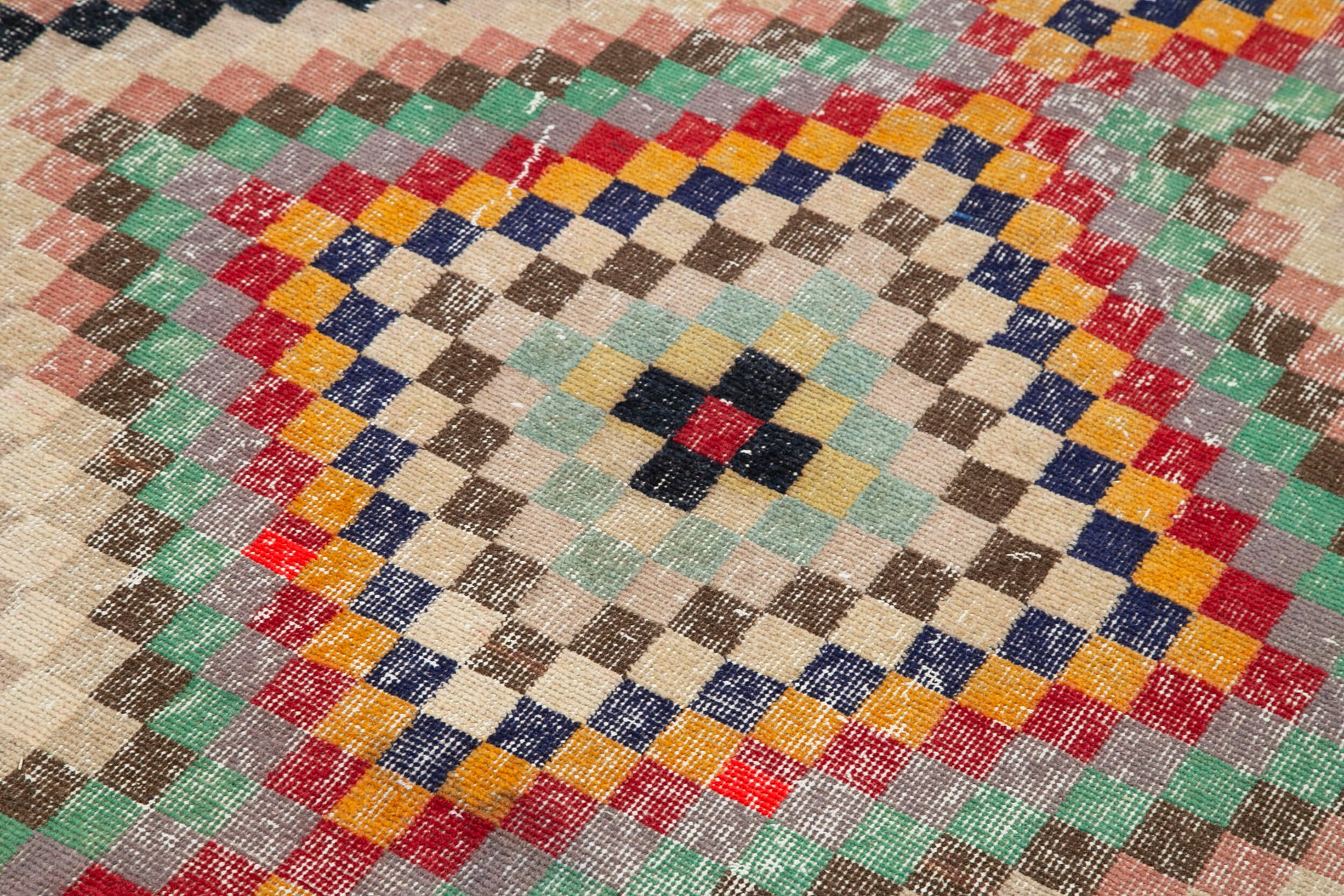 Checkered Kilim Beyaz Damalı Pamuk Yün El Dokuma Halısı 148x302 Agacan