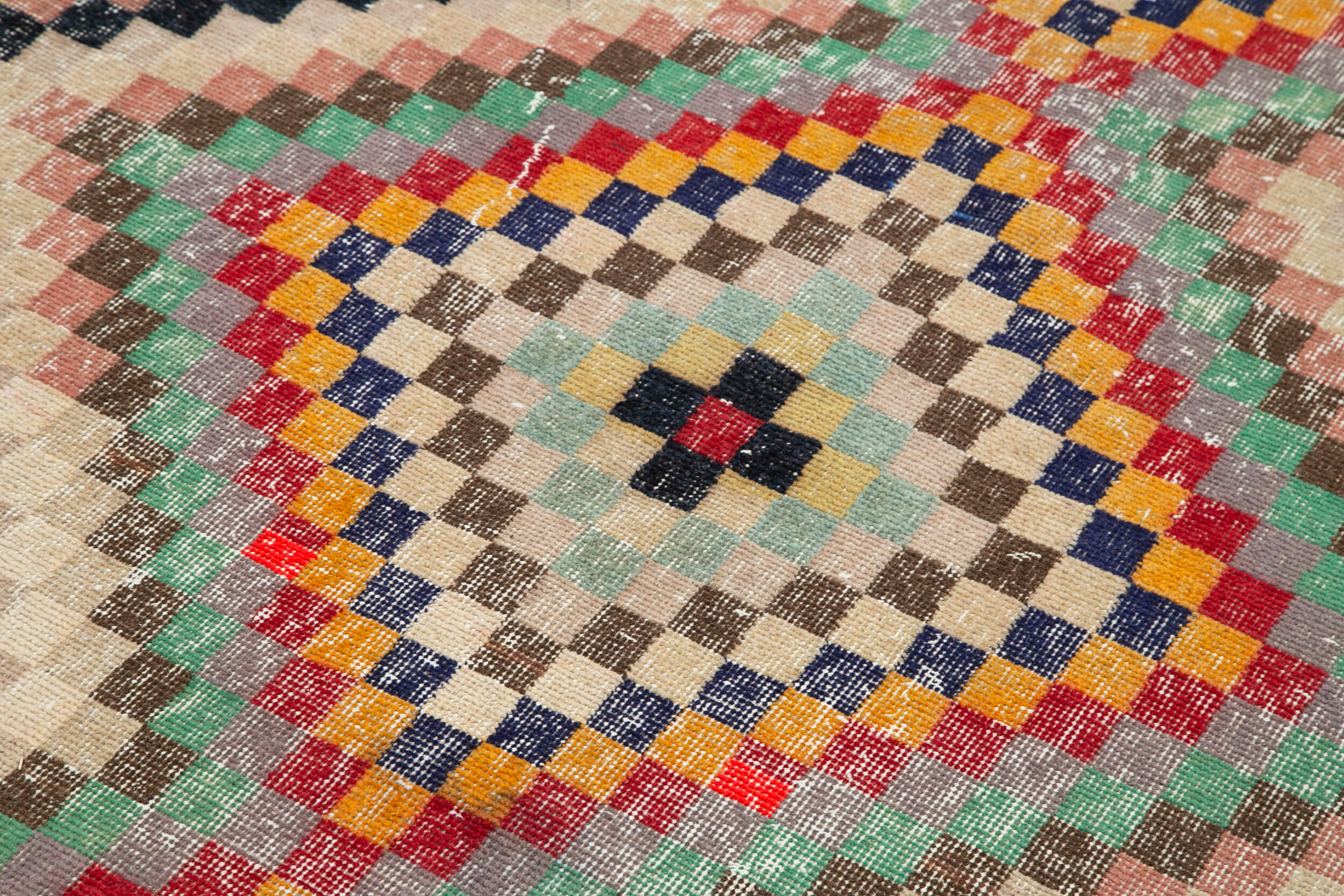 Checkered Kilim Beyaz Damalı Pamuk Yün El Dokuma Halısı 148x302 Agacan