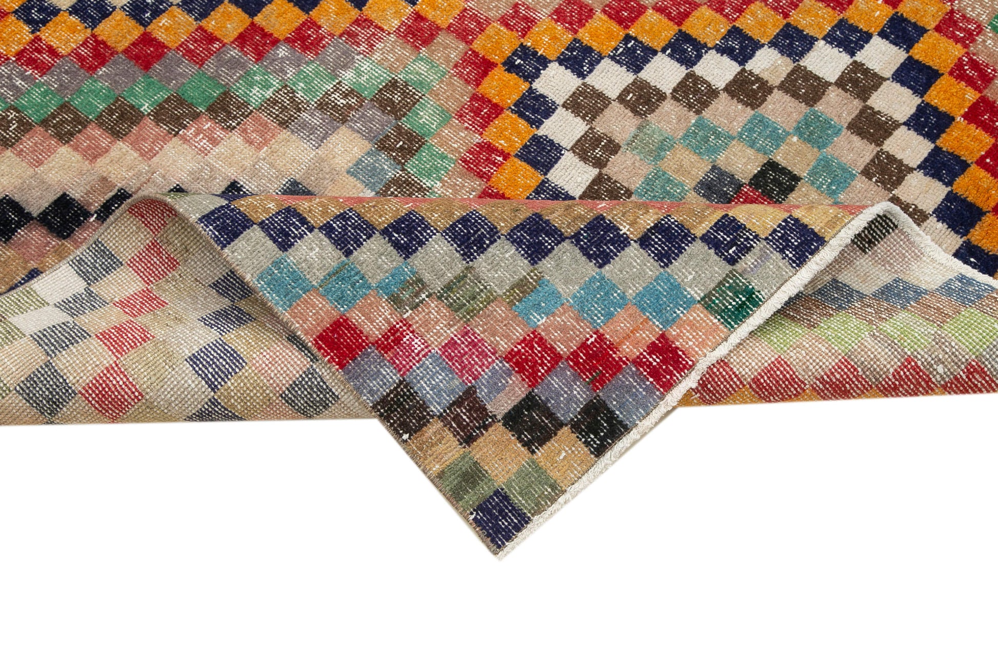 Checkered Kilim Beyaz Damalı Pamuk Yün El Dokuma Halısı 148x302 Agacan