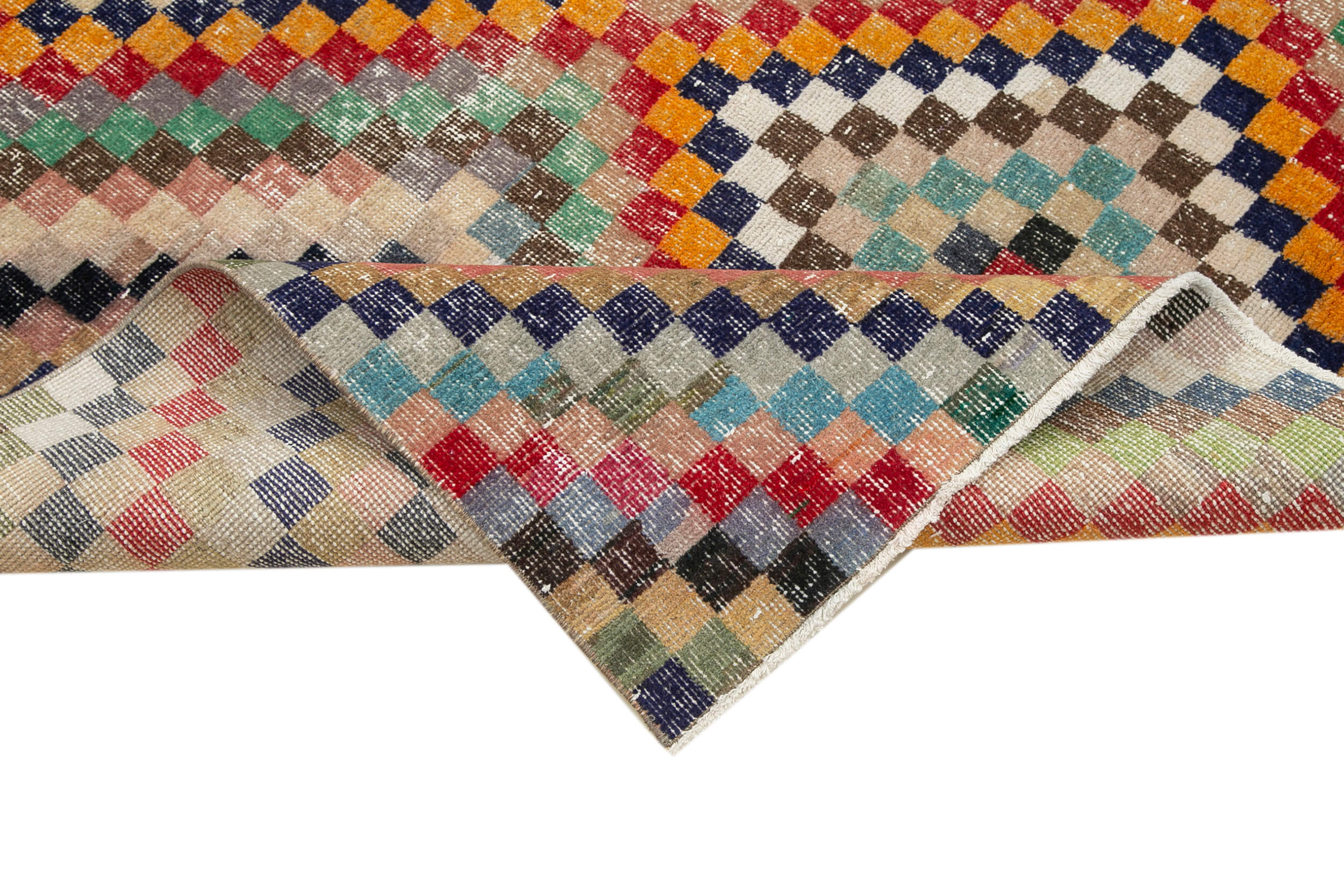 Checkered Kilim Beyaz Damalı Pamuk Yün El Dokuma Halısı 148x302 Agacan