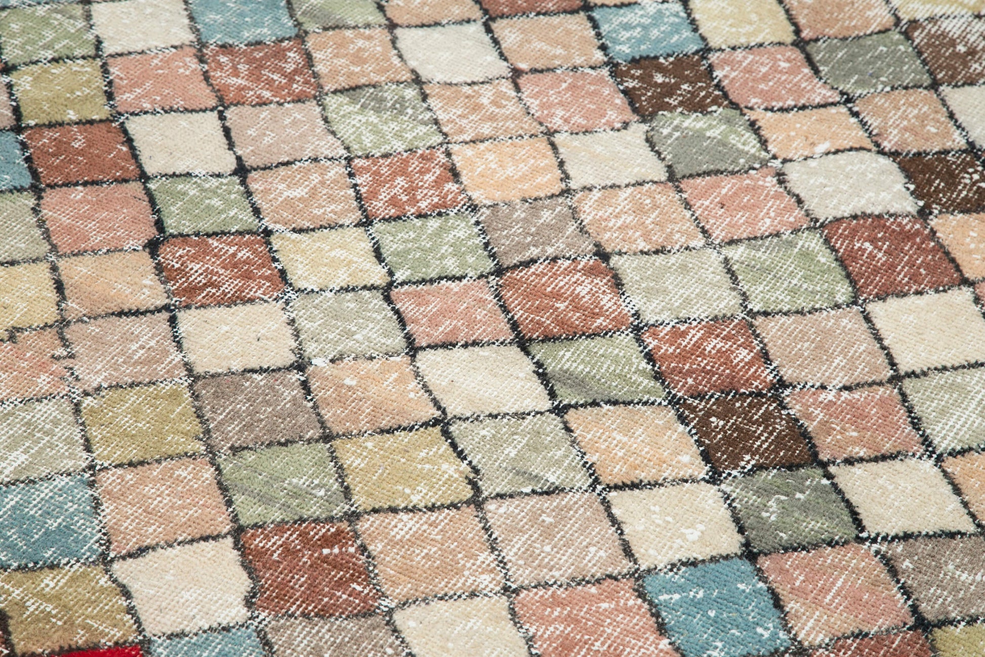 Checkered Kilim Beyaz Damalı Pamuk Yün El Dokuma Halısı 155x270 Agacan