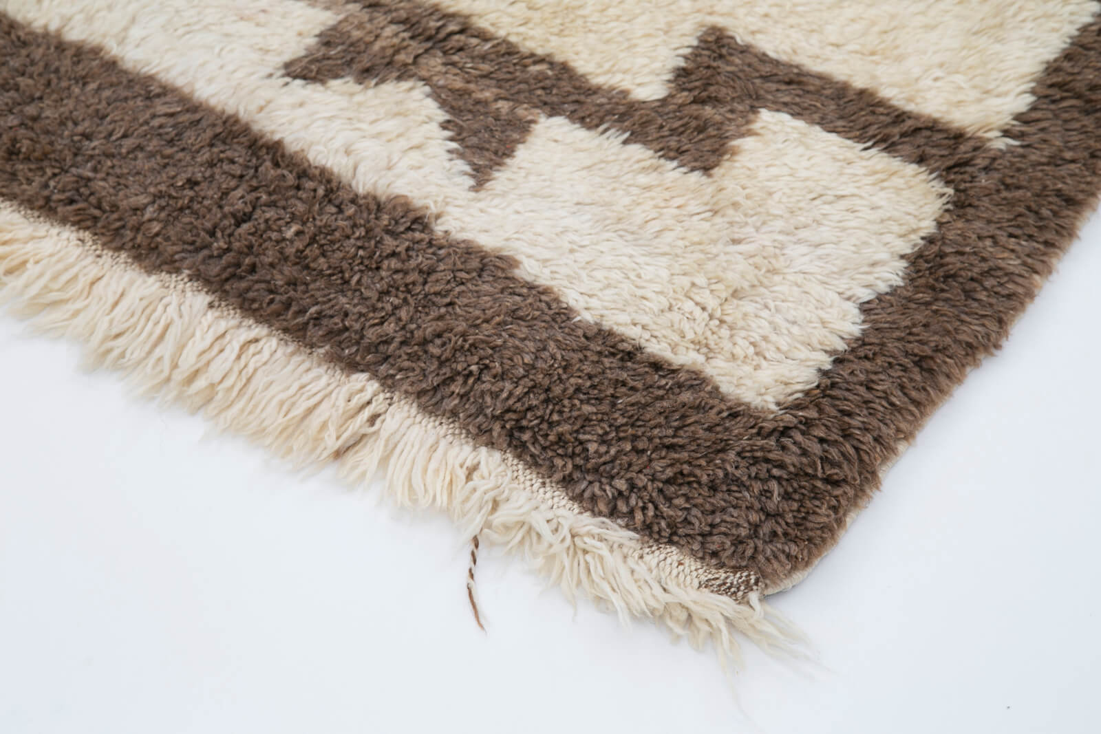 Tulu Bej Geometrik Pamuk Yün El Dokuma Halısı 101x220 Agacan