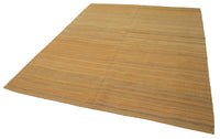 Striped Mustard Yellow & Cream Wool Kilim Rug 207x258 cm (6'9" x 8'6")