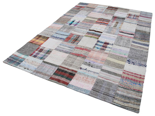 Kırk Yama Gri Patchwork Pamuk Yün El Dokuma Halısı 211x304 Agacan