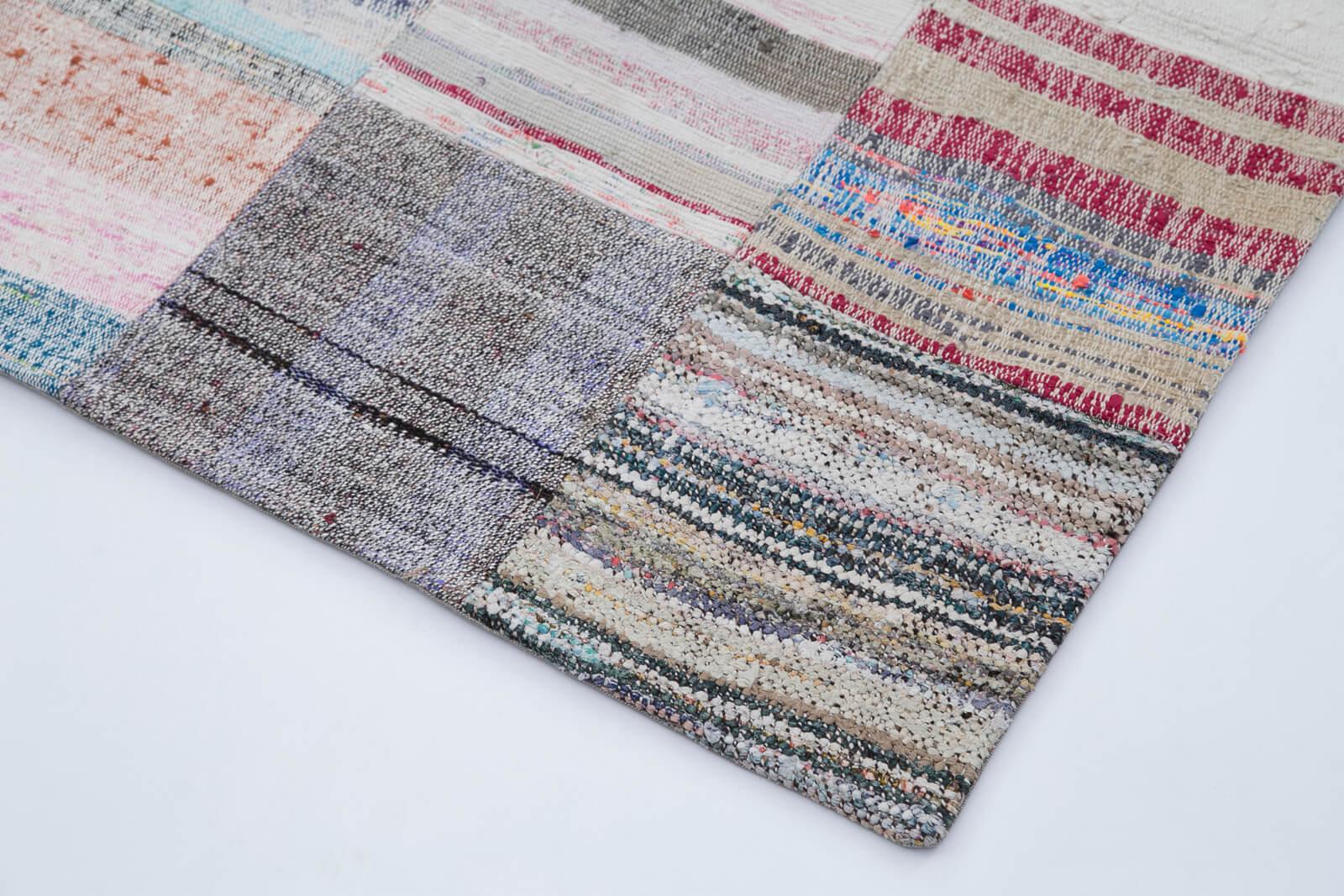 Kırk Yama Gri Patchwork Pamuk Yün El Dokuma Halısı 211x304 Agacan