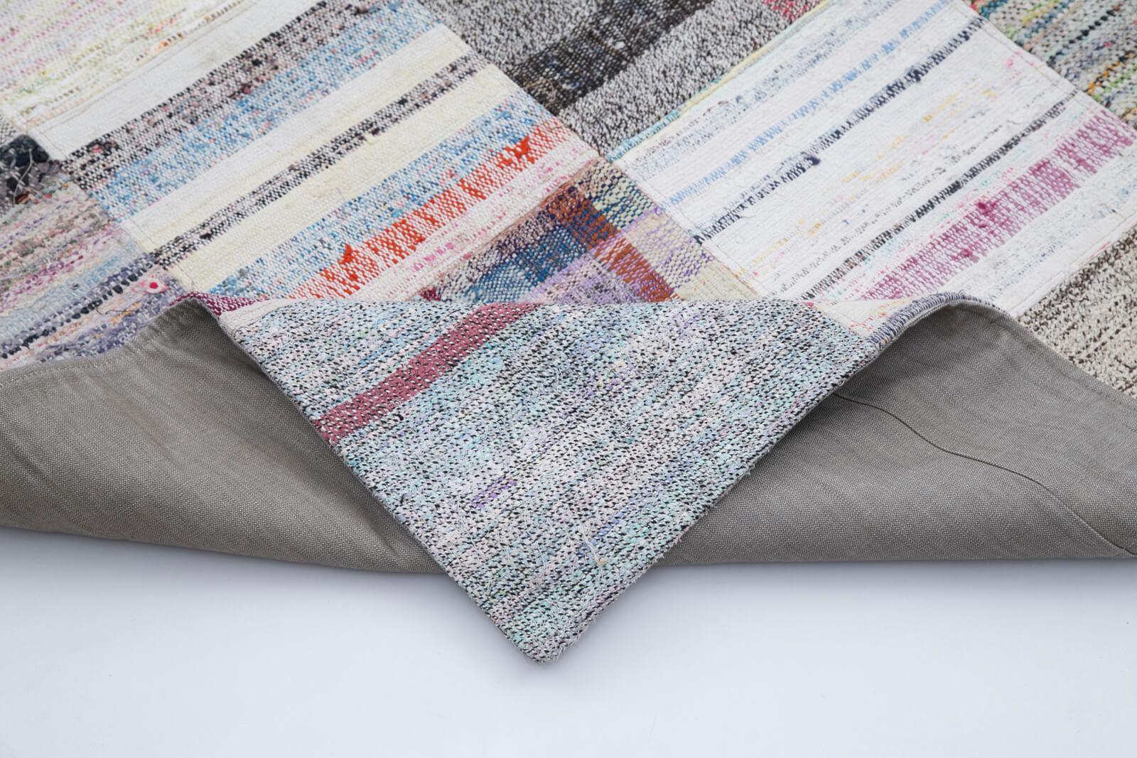 Kırk Yama Gri Patchwork Pamuk Yün El Dokuma Halısı 211x304 Agacan
