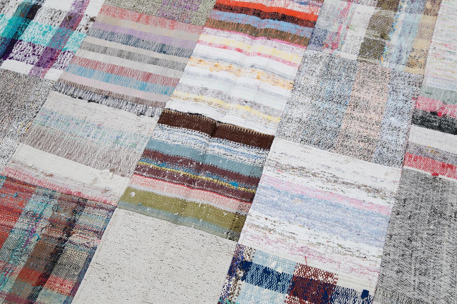 Kırk Yama Gri Patchwork Pamuk Yün El Dokuma Halısı 211x304 Agacan