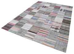 Kırk Yama Gri Patchwork Pamuk Yün El Dokuma Halısı 213x303 Agacan