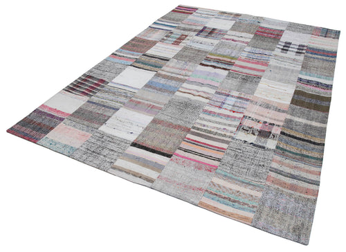Kırk Yama Gri Patchwork Pamuk Yün El Dokuma Halısı 213x303 Agacan