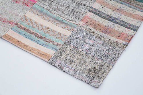 Kırk Yama Gri Patchwork Pamuk Yün El Dokuma Halısı 213x303 Agacan