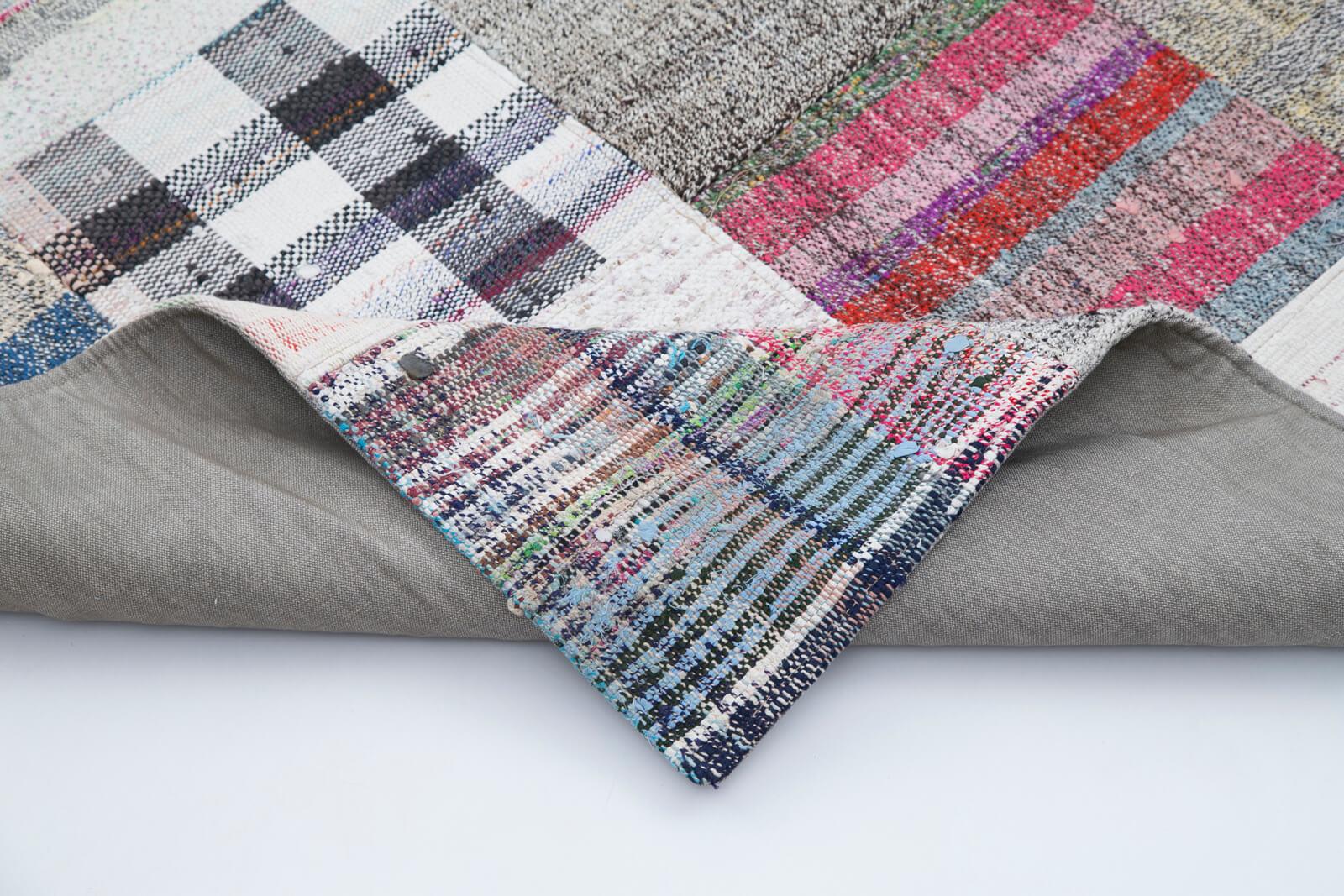 Kırk Yama Gri Patchwork Pamuk Yün El Dokuma Halısı 213x303 Agacan
