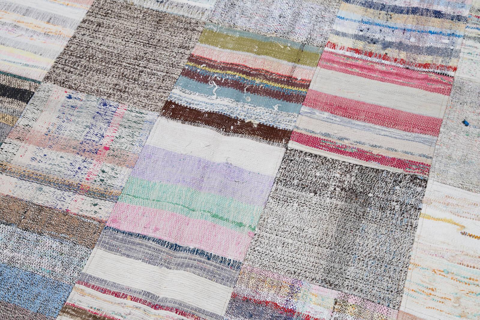 Kırk Yama Gri Patchwork Pamuk Yün El Dokuma Halısı 213x303 Agacan