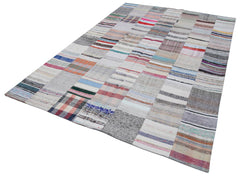 Kırk Yama Gri Patchwork Pamuk Yün El Dokuma Halısı 203x300 Agacan