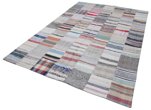 Kırk Yama Gri Patchwork Pamuk Yün El Dokuma Halısı 203x300 Agacan