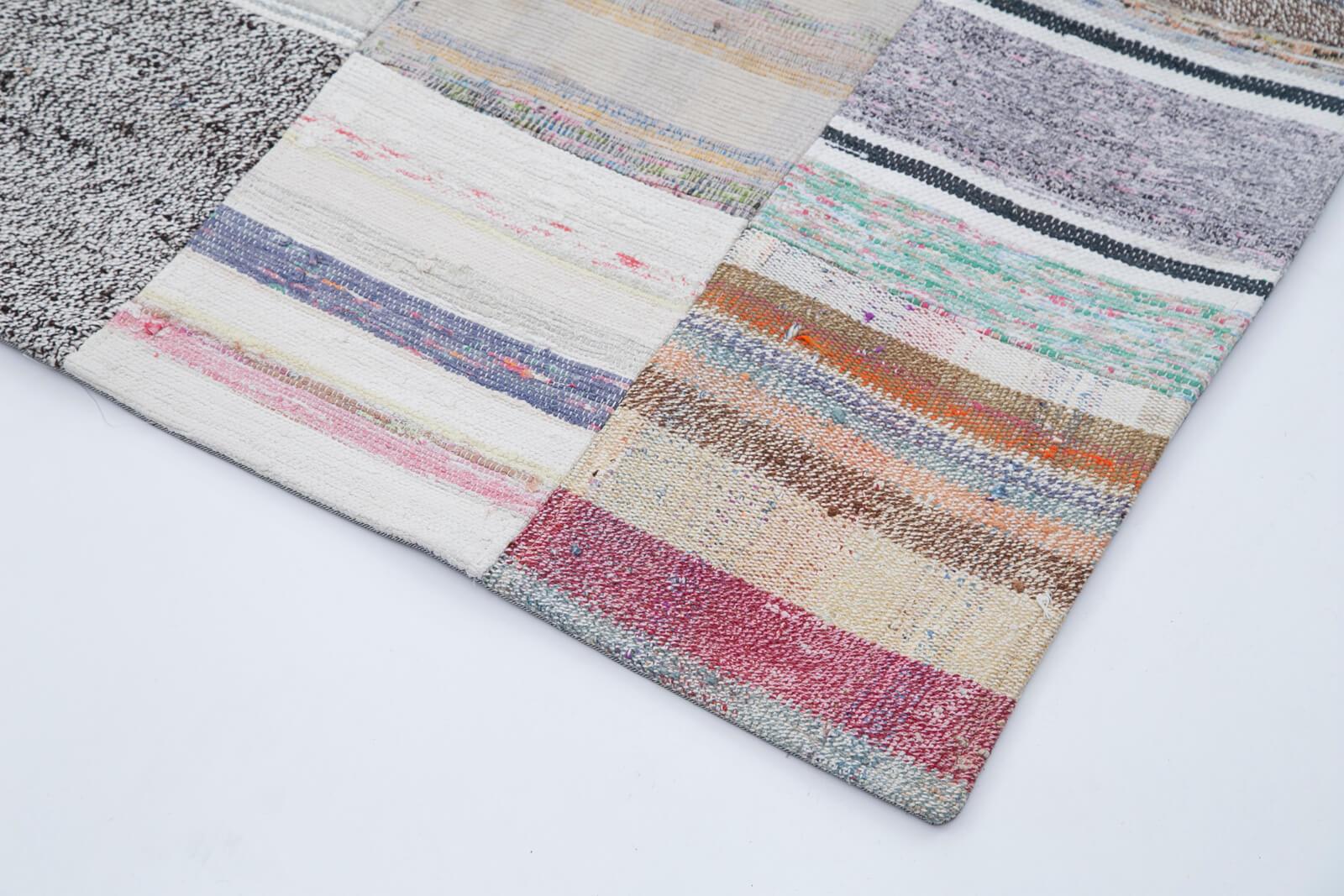 Kırk Yama Gri Patchwork Pamuk Yün El Dokuma Halısı 203x300 Agacan
