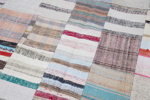Kırk Yama Gri Patchwork Pamuk Yün El Dokuma Halısı 203x300 Agacan