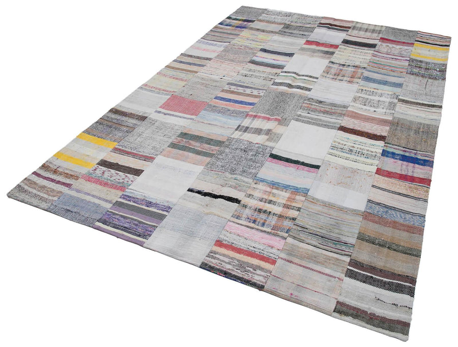 Kırk Yama Gri Patchwork Pamuk Yün El Dokuma Halısı 299x202 Agacan