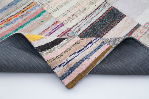 Kırk Yama Gri Patchwork Pamuk Yün El Dokuma Halısı 299x202 Agacan