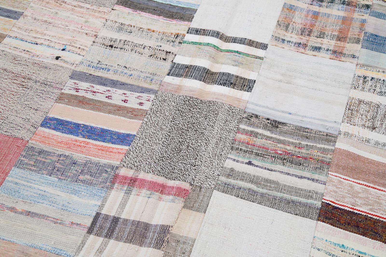 Kırk Yama Gri Patchwork Pamuk Yün El Dokuma Halısı 299x202 Agacan