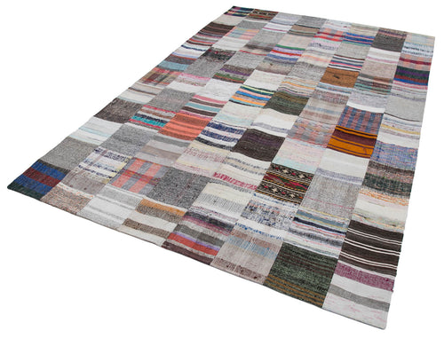 Kırk Yama Gri Patchwork Pamuk Yün El Dokuma Halısı 201x298 Agacan