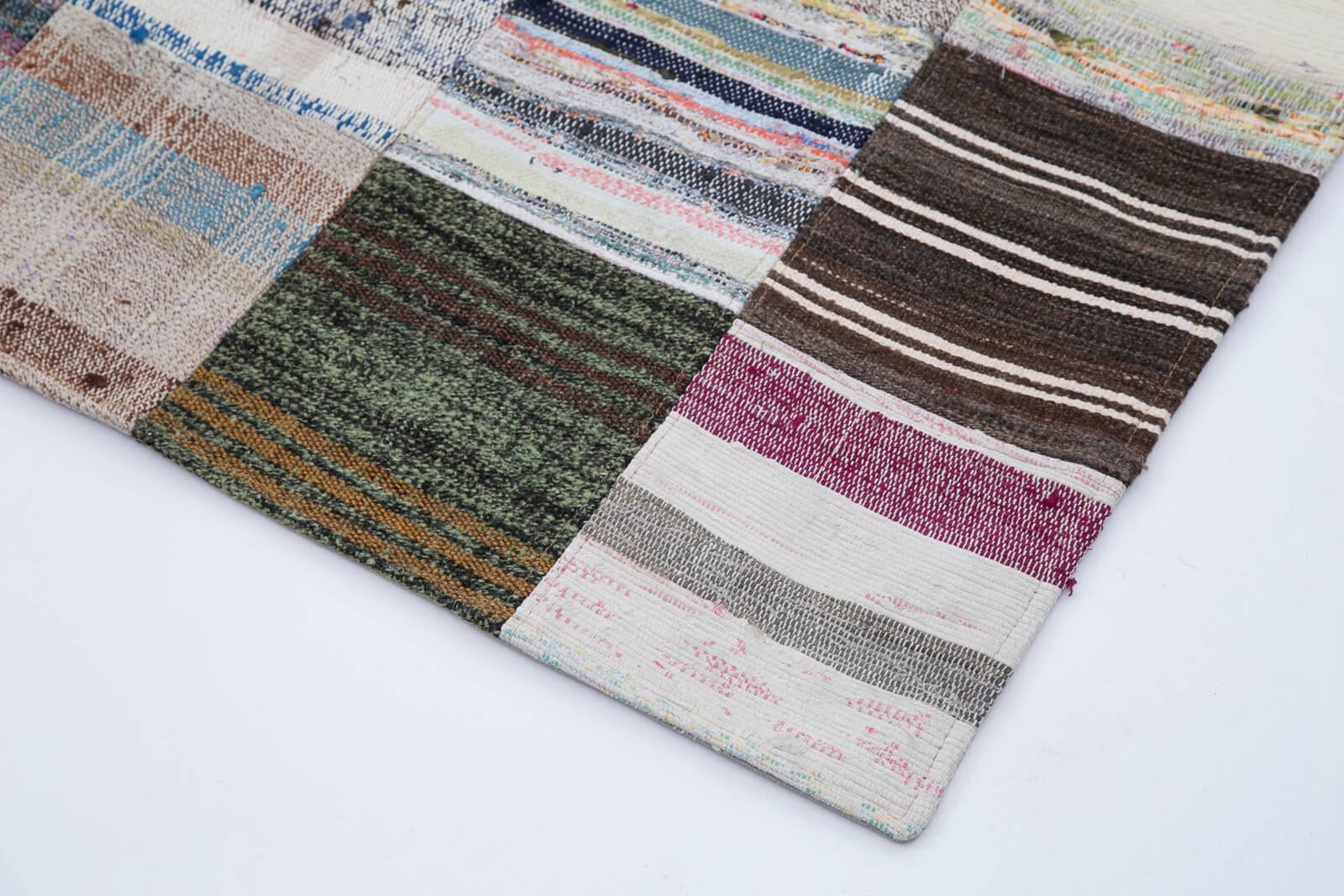 Kırk Yama Gri Patchwork Pamuk Yün El Dokuma Halısı 201x298 Agacan