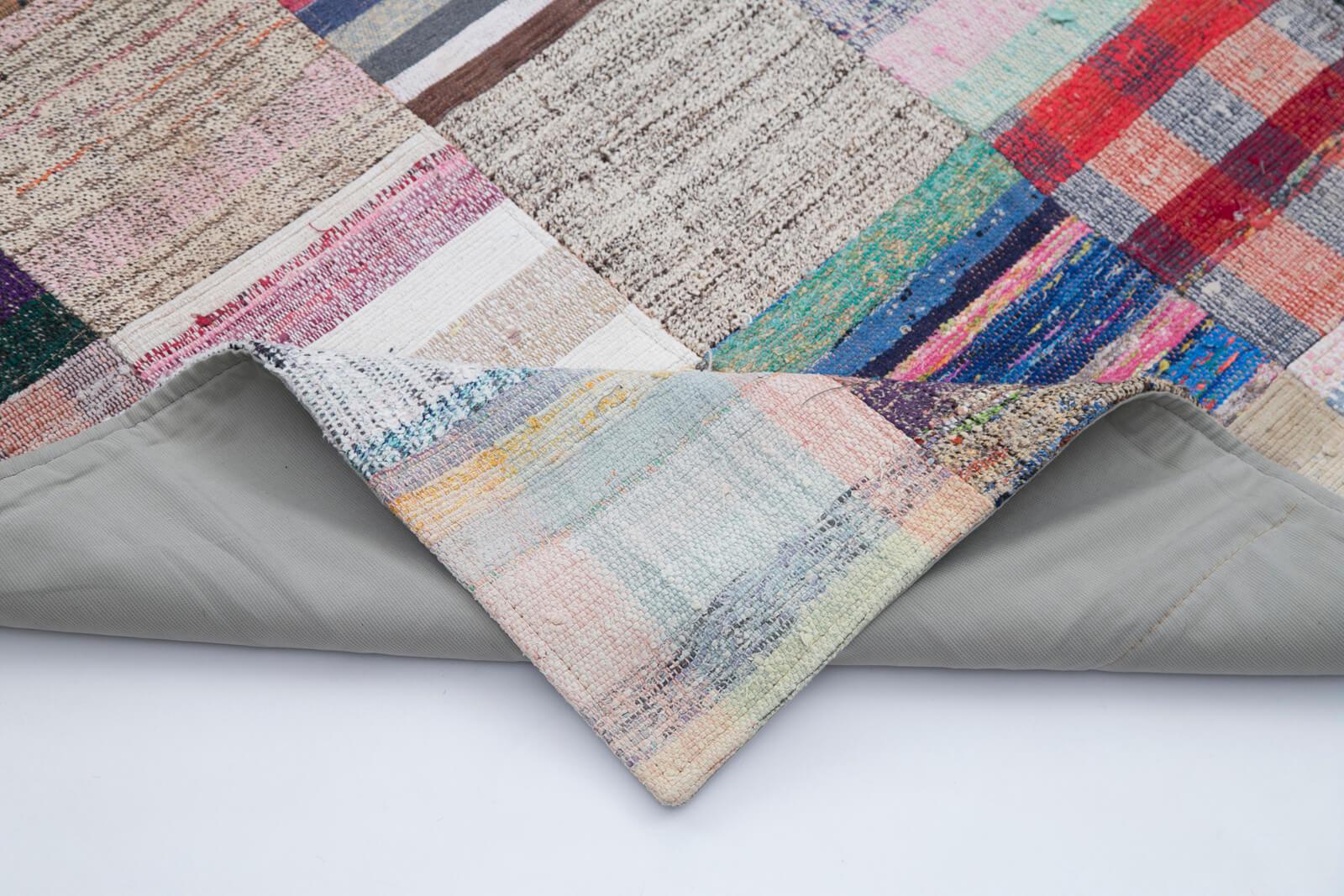 Kırk Yama Gri Patchwork Pamuk Yün El Dokuma Halısı 201x298 Agacan