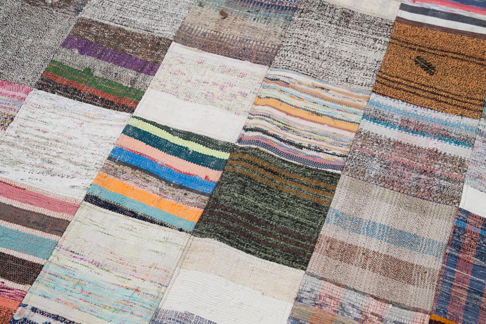 Kırk Yama Gri Patchwork Pamuk Yün El Dokuma Halısı 201x298 Agacan