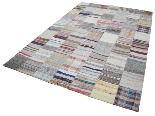 Kırk Yama Gri Patchwork Pamuk Yün El Dokuma Halısı 201x300 Agacan