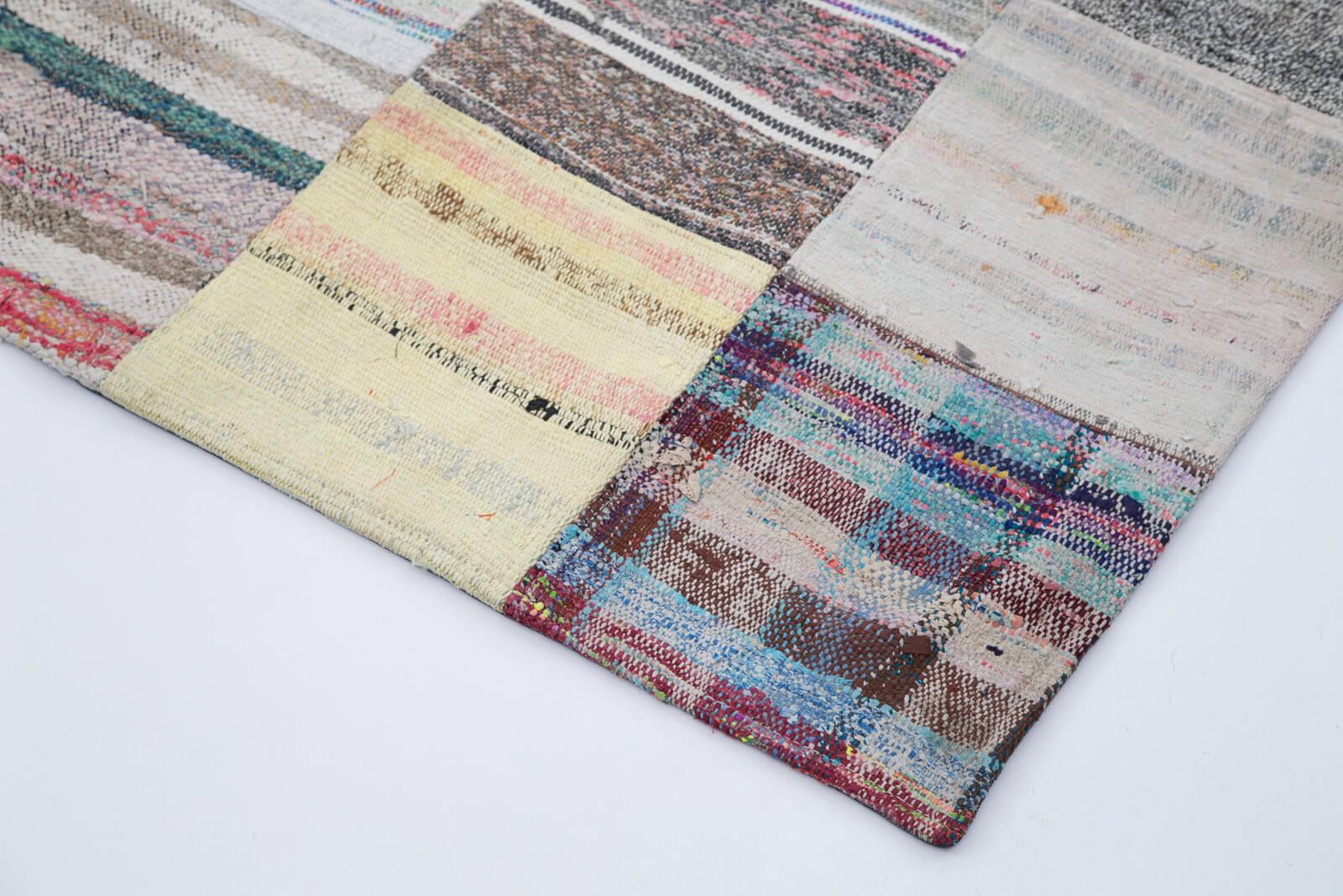 Kırk Yama Gri Patchwork Pamuk Yün El Dokuma Halısı 201x300 Agacan