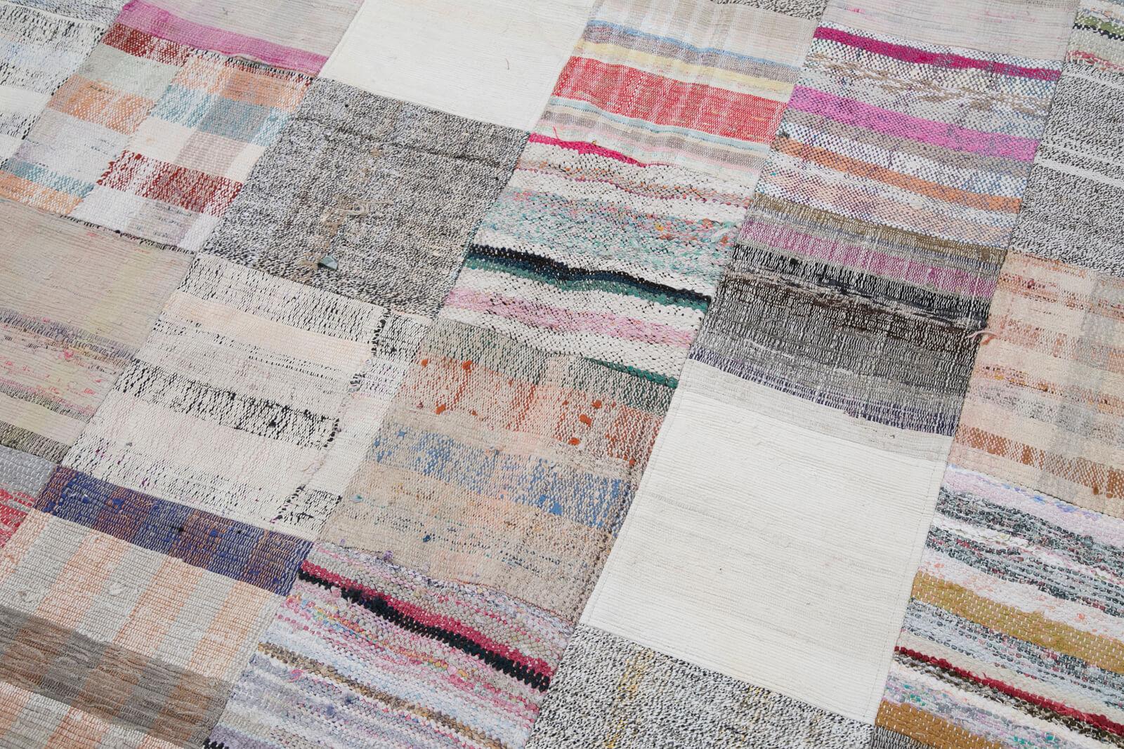 Kırk Yama Gri Patchwork Pamuk Yün El Dokuma Halısı 201x300 Agacan