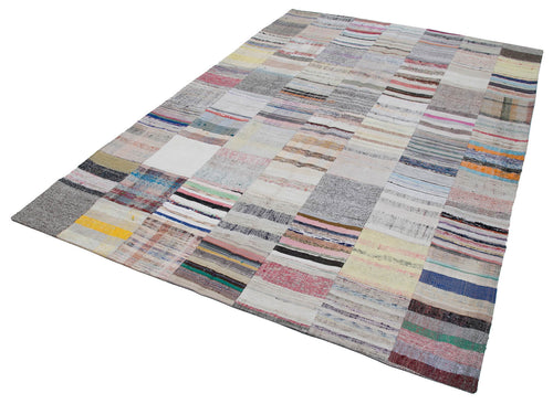 Kırk Yama Gri Patchwork Pamuk Yün El Dokuma Halısı 201x299 Agacan