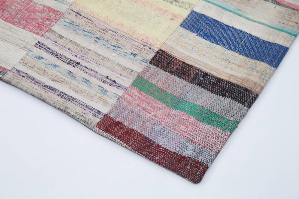 Kırk Yama Gri Patchwork Pamuk Yün El Dokuma Halısı 201x299 Agacan