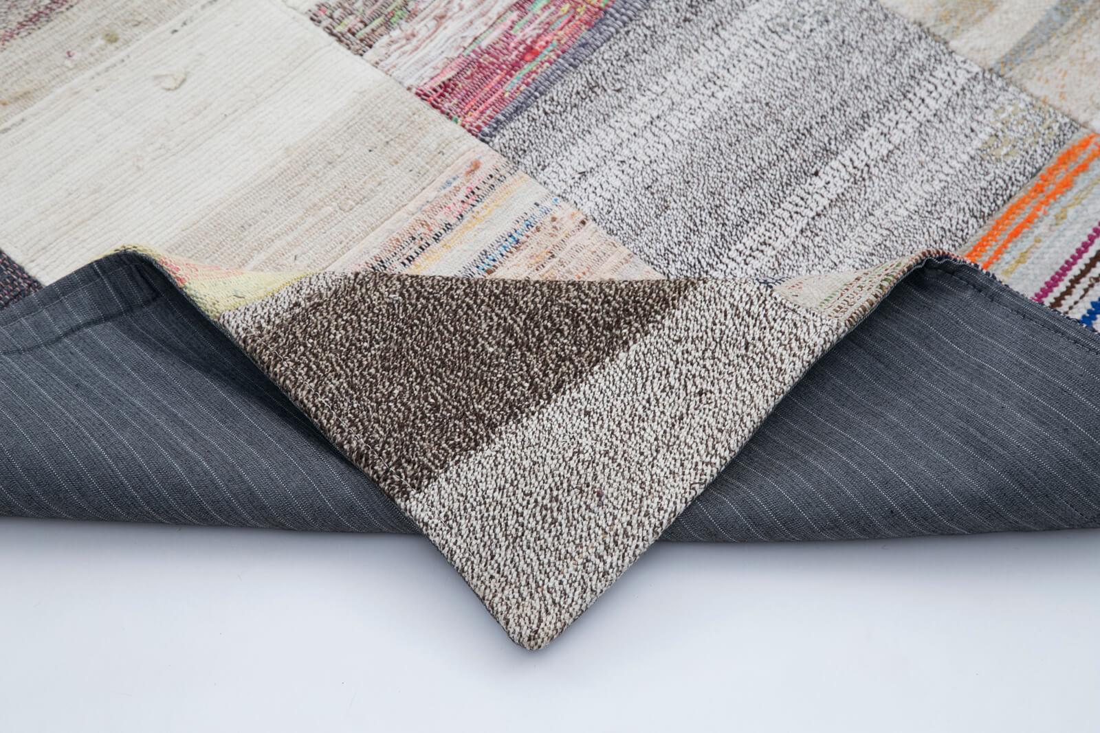 Kırk Yama Gri Patchwork Pamuk Yün El Dokuma Halısı 201x299 Agacan
