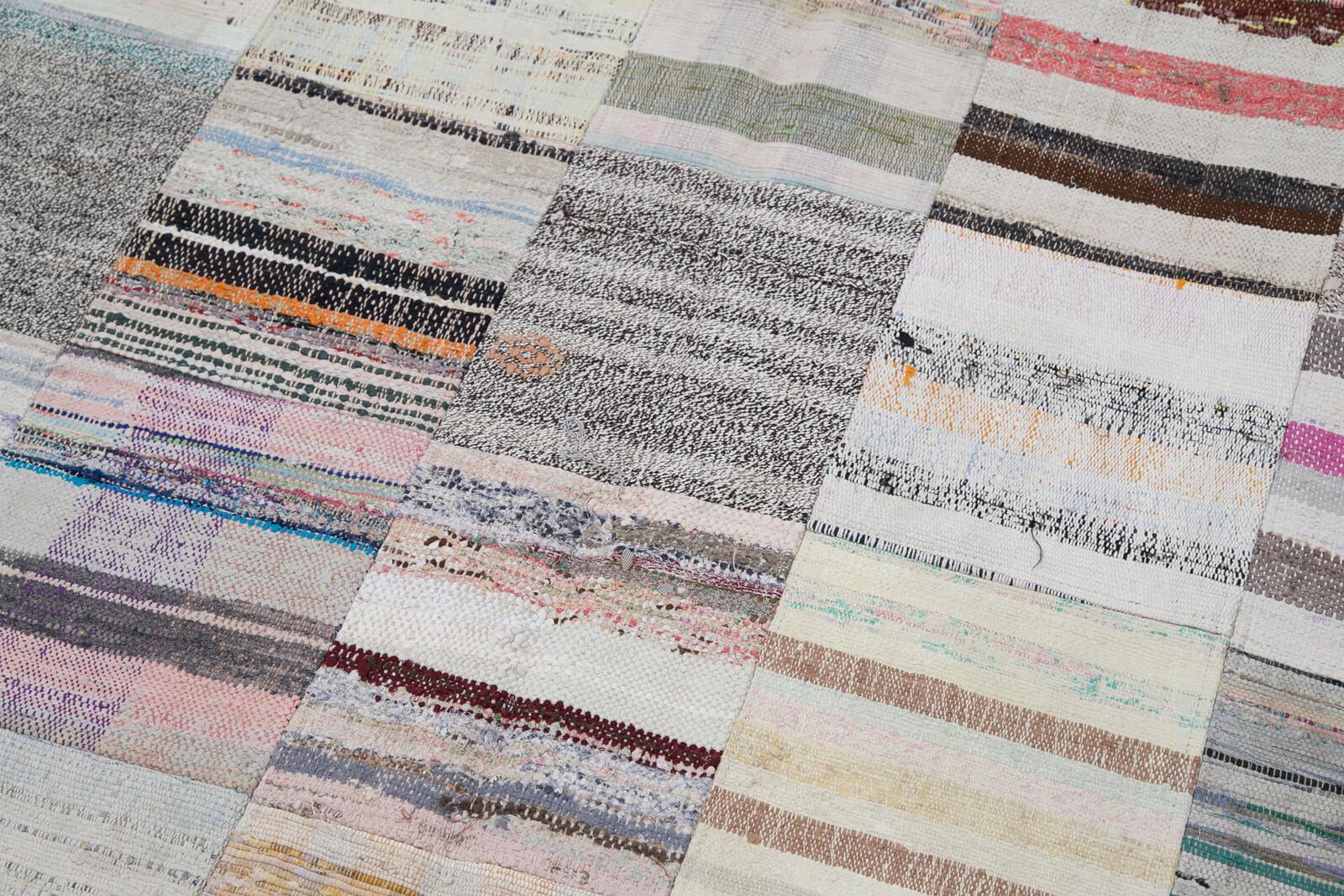 Kırk Yama Gri Patchwork Pamuk Yün El Dokuma Halısı 201x299 Agacan