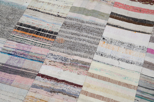 Kırk Yama Gri Patchwork Pamuk Yün El Dokuma Halısı 201x299 Agacan