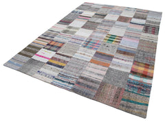 Kırk Yama Gri Patchwork Pamuk Yün El Dokuma Halısı 214x303 Agacan